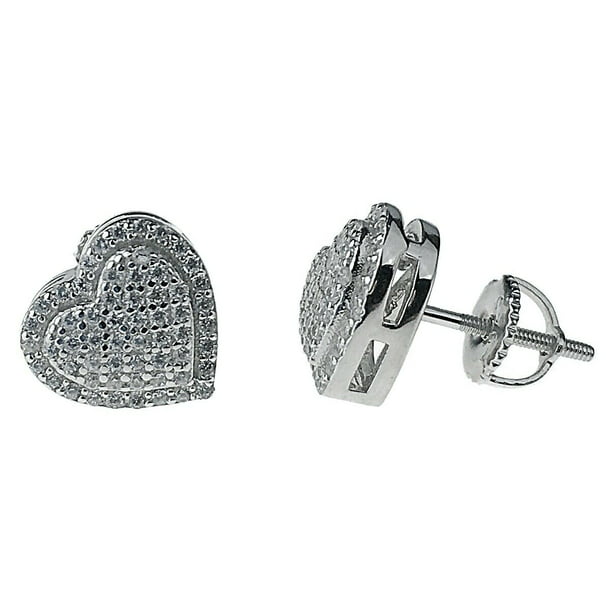 Approximate Measurements 9mm x 9mm Sterling Silver CZ Pave Heart Post Earrings 
